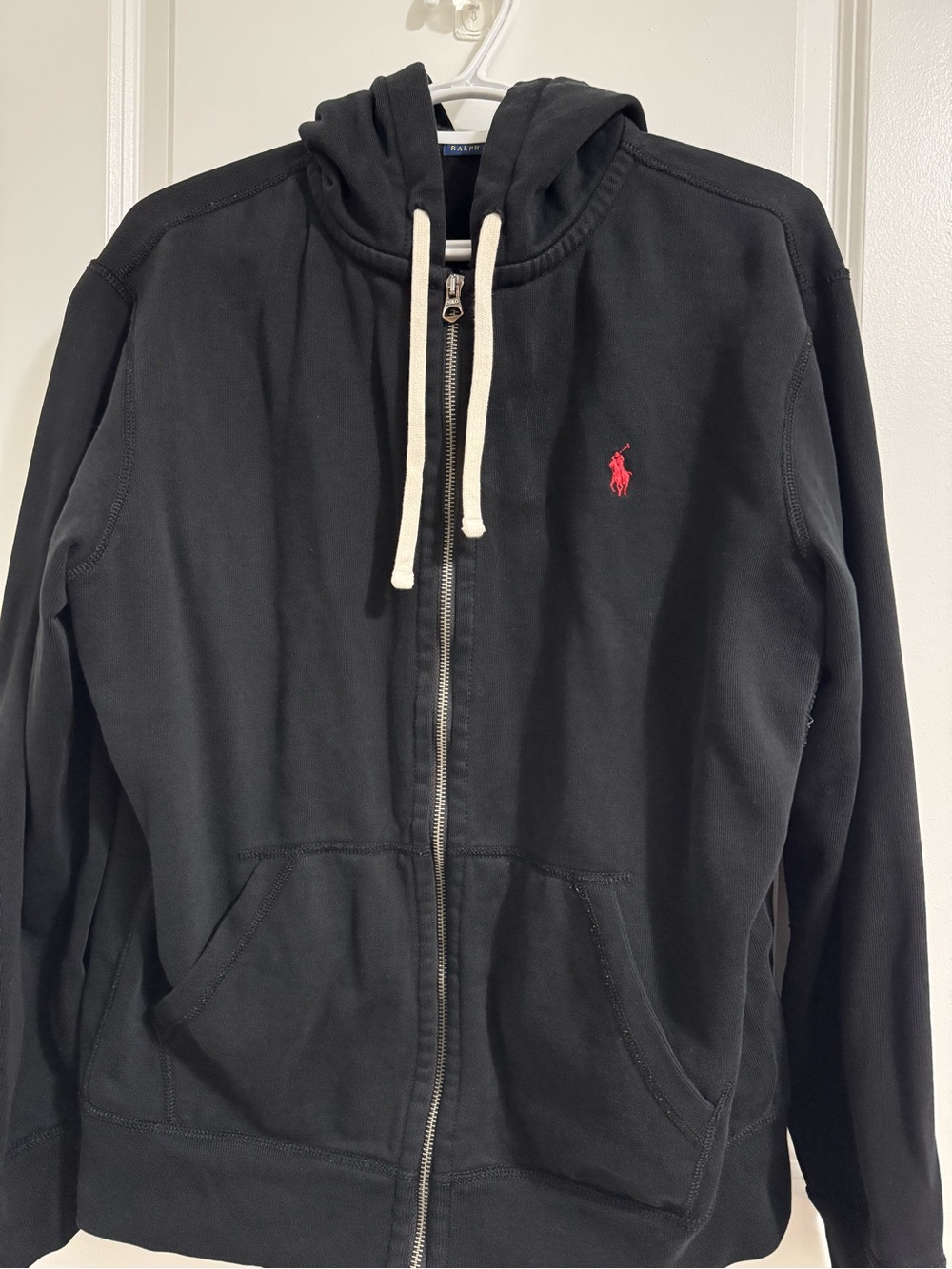 Polo by Ralph Lauren Black Full‑Zip Hoodie with Red Logo